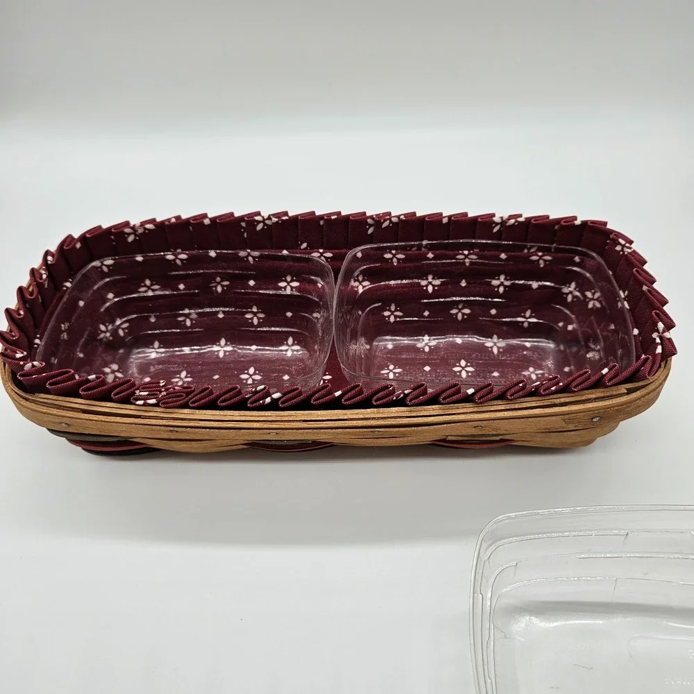 VTG 1992 Longaberger Woven Traditions Bread Cracker Basket Red Liner & Protector